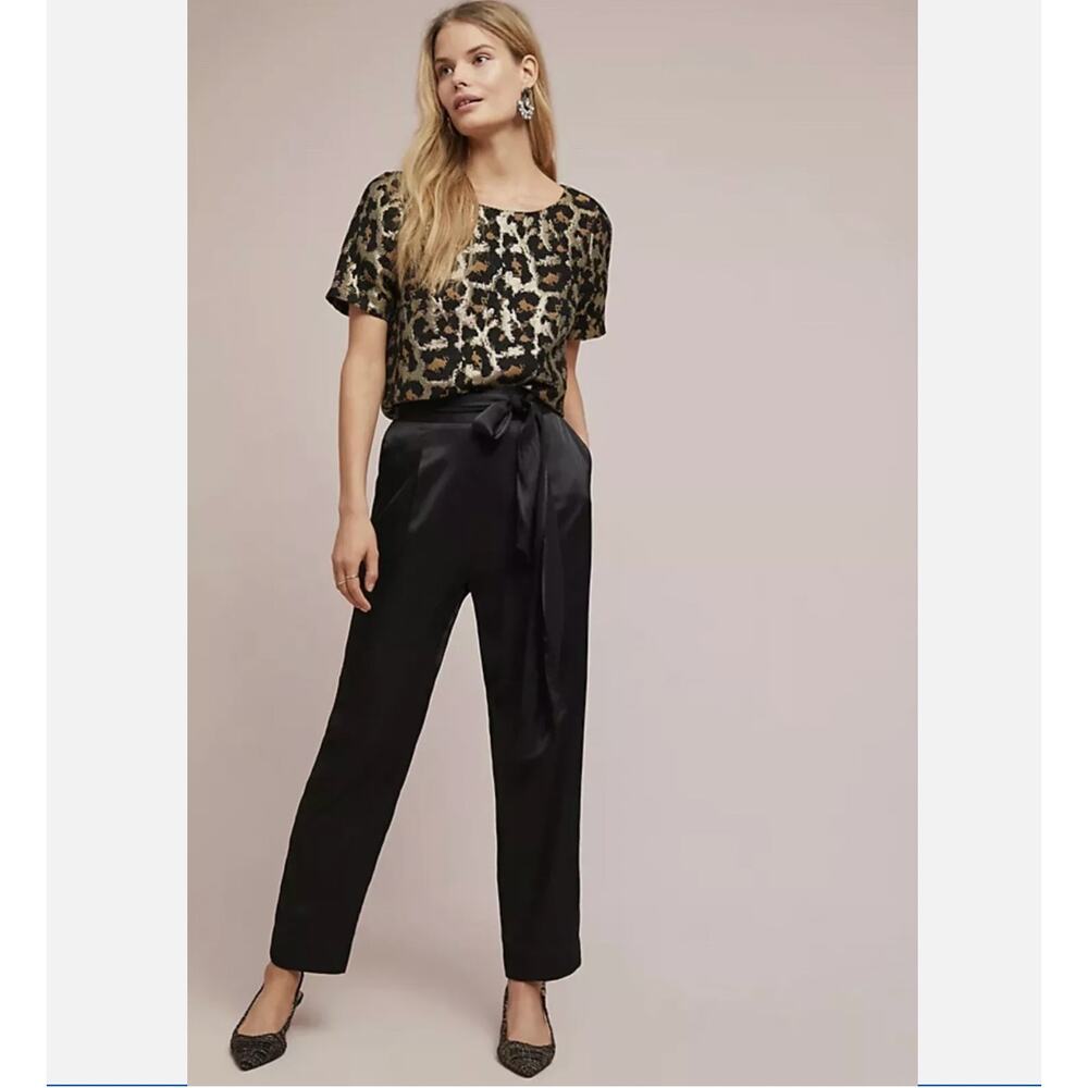 ett:twa by Anthropologie Sash Tie Waist Satin‎ Ankle Black Dress Pants 14